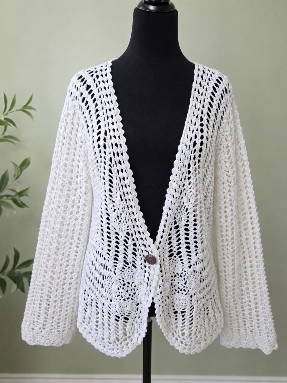 Y2K Faded Glory Crochet Cardigan Large Boho Open Knit Festival Cottagecore Beach